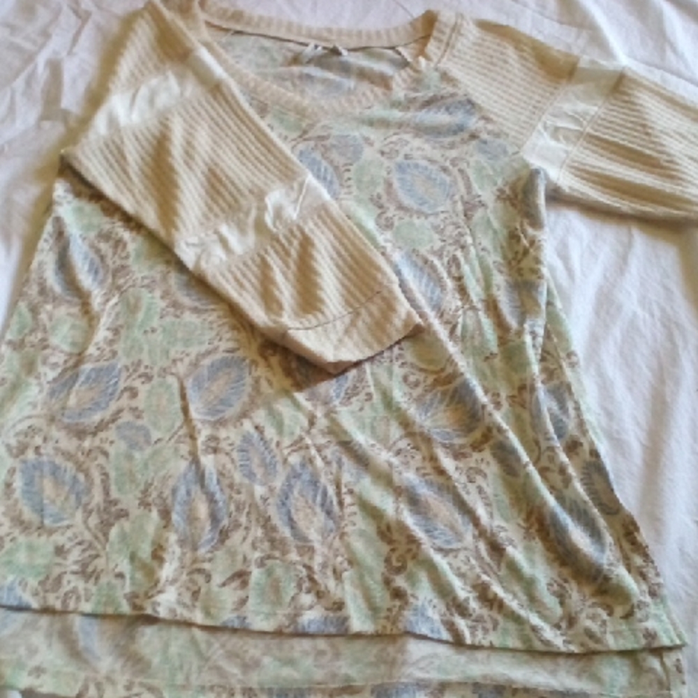 Cato Cream and Blue Patterned Blouse